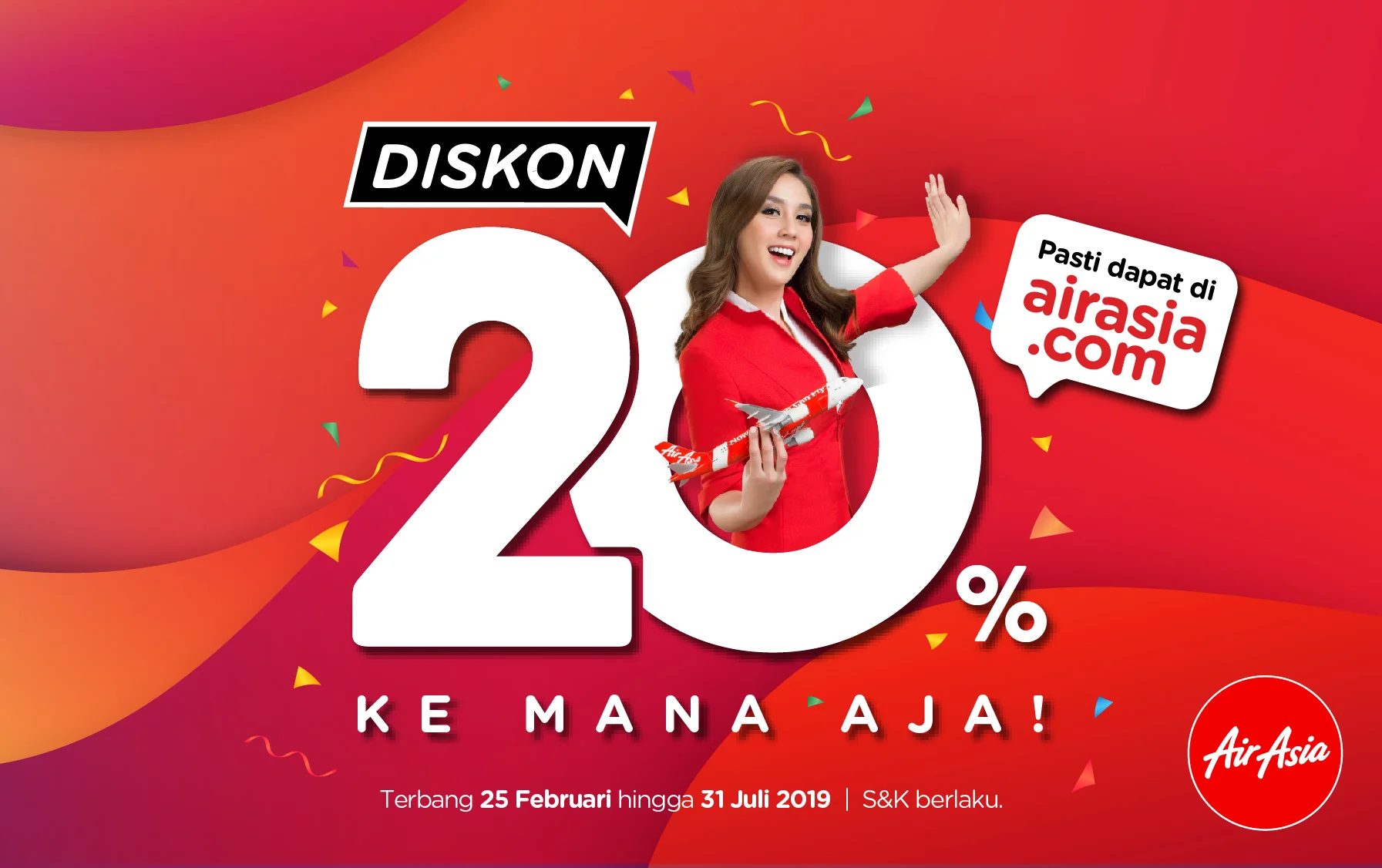 Potongan 20% untuk semua rute perjalanan AirAsia