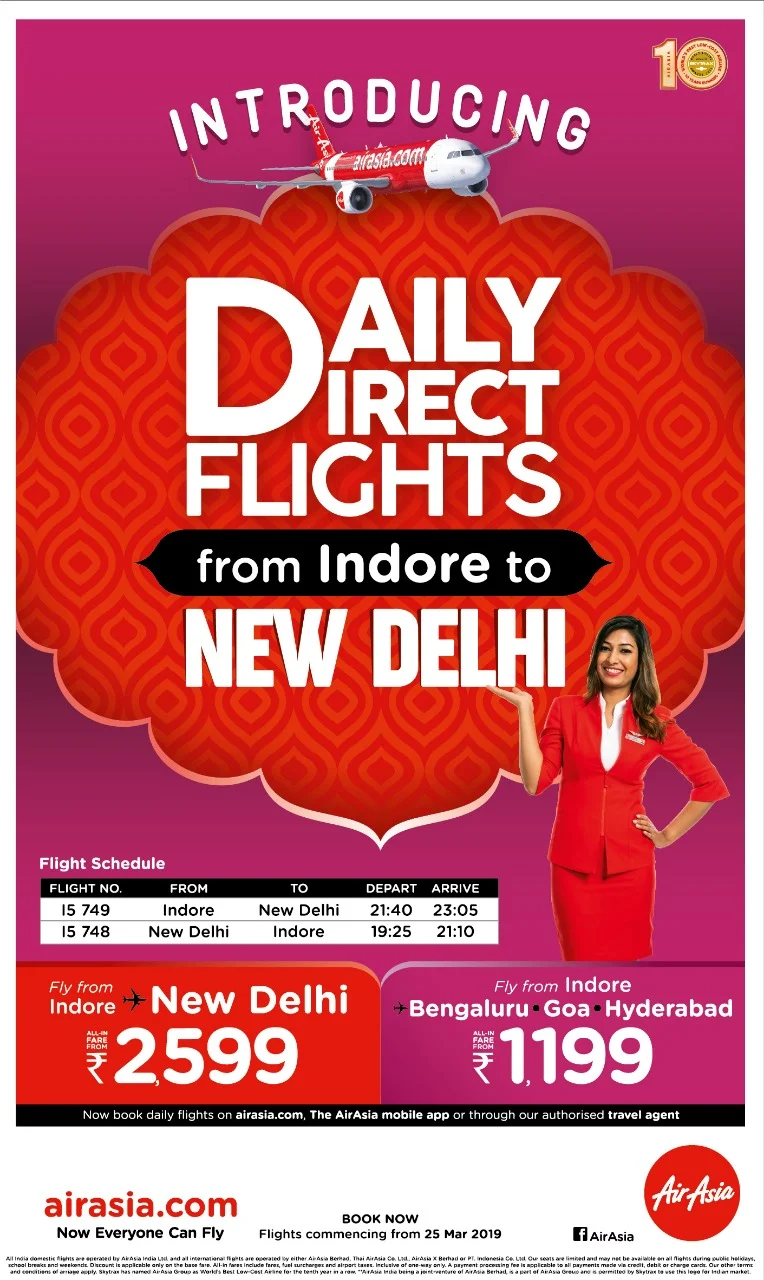 AirAsia India introduces a new connection between New Delhi &amp; Indore to its network