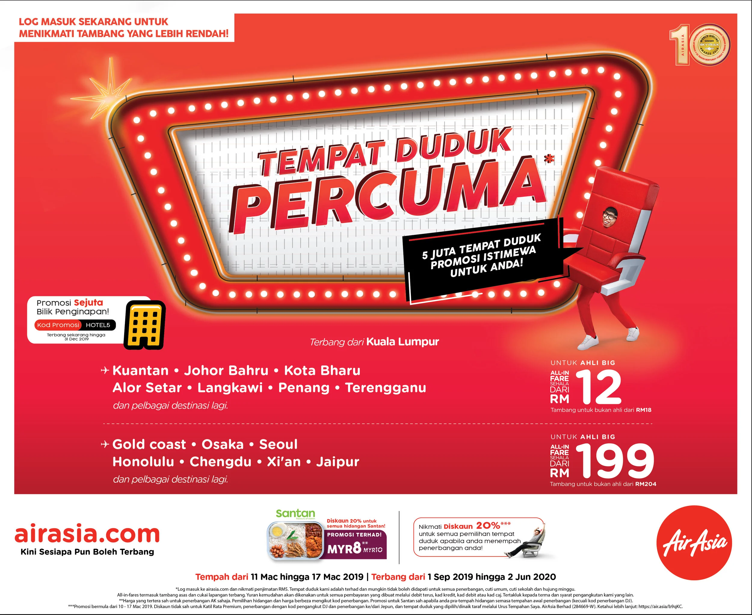 Tempat Duduk Percuma AirAsia kembali dengan tawaran yang lebih lumayan