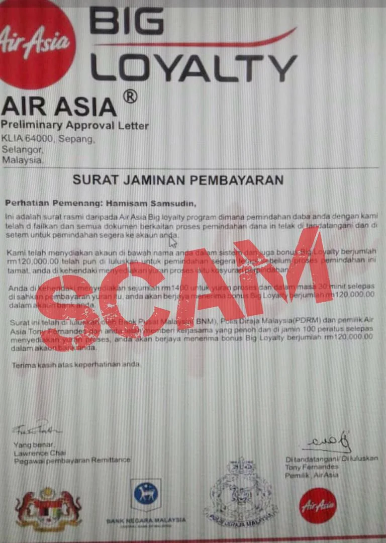 Penipuan Menggunakan Jenama AirAsia