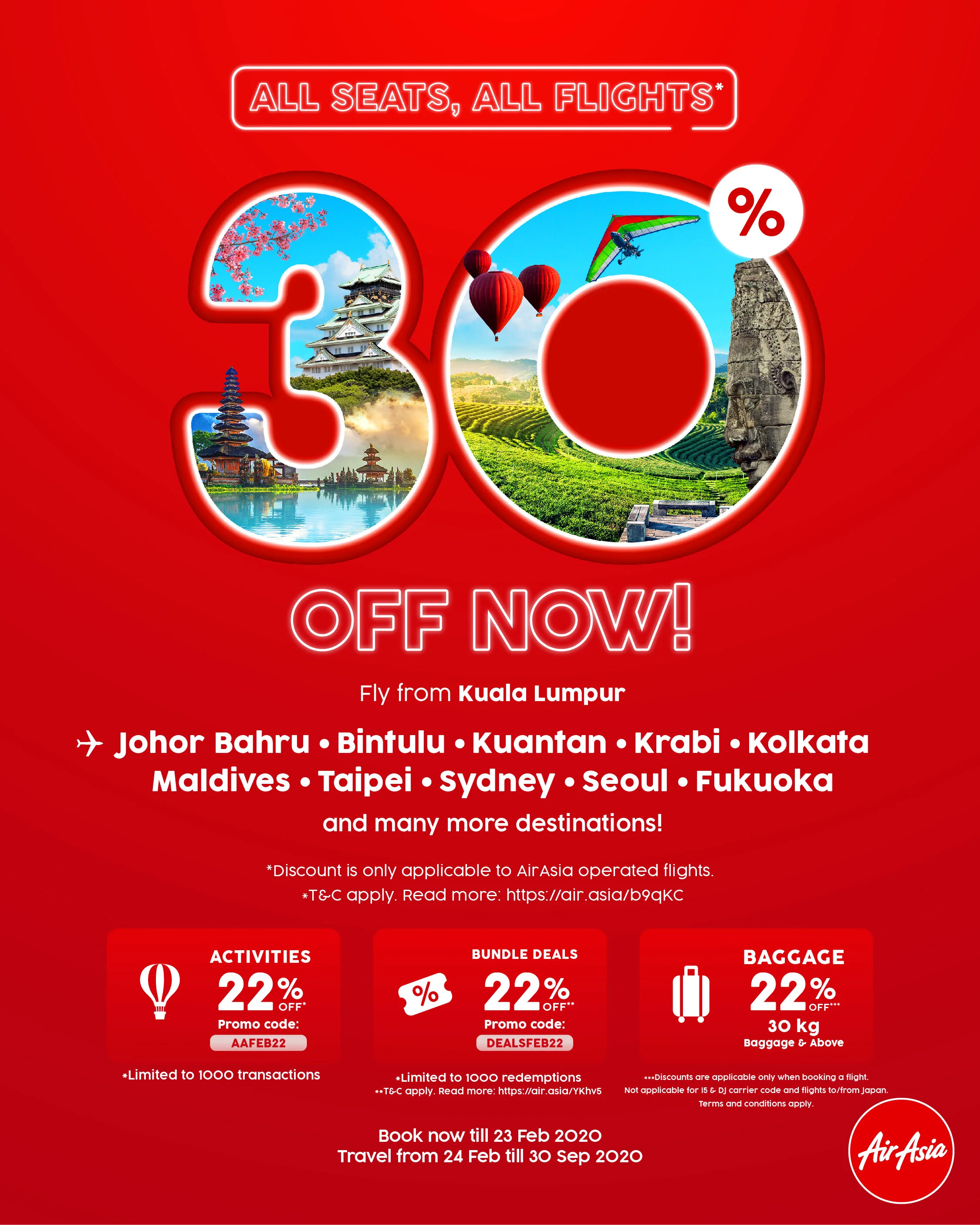 AirAsia tawar promosi hebat sehingga 30% untuk pengembaraan anda