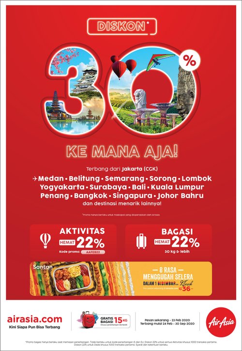 AirAsia bagi-bagi diskon hingga 30% untuk terbang domestik dan internasional
