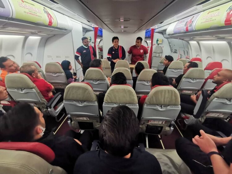 Safety briefing in the repatriation flight from Tehran, Iran.