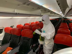 The disinfectant will be sprayed on all surfaces in the aircraft cabin.