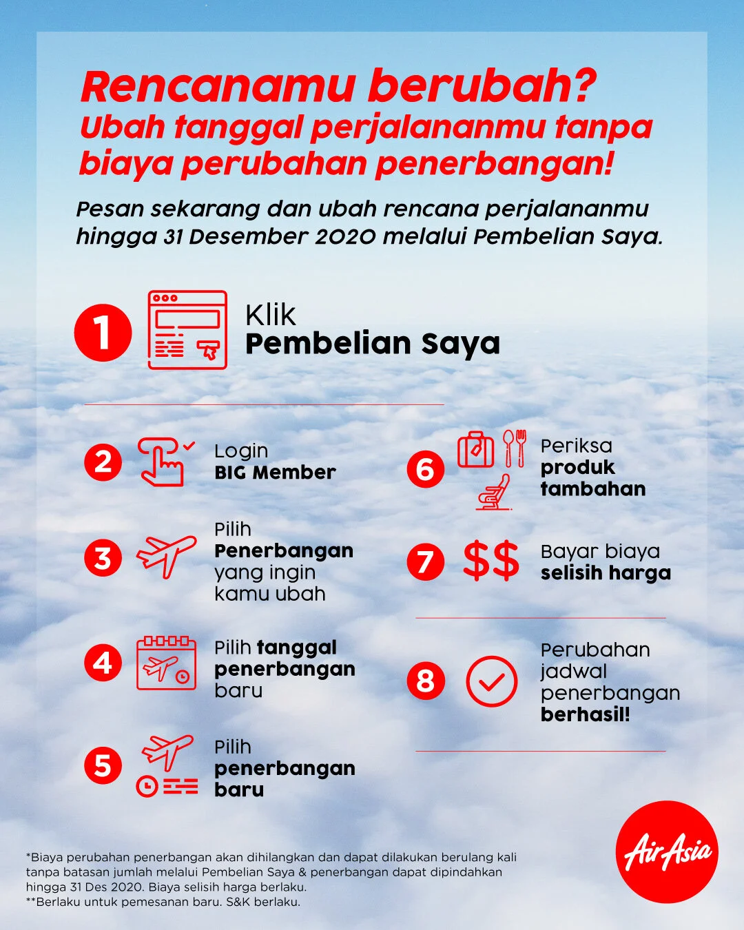 AirAsia tawarkan fleksibilitas ubah jadwal tanpa biaya perubahan hingga 31 Des 2020