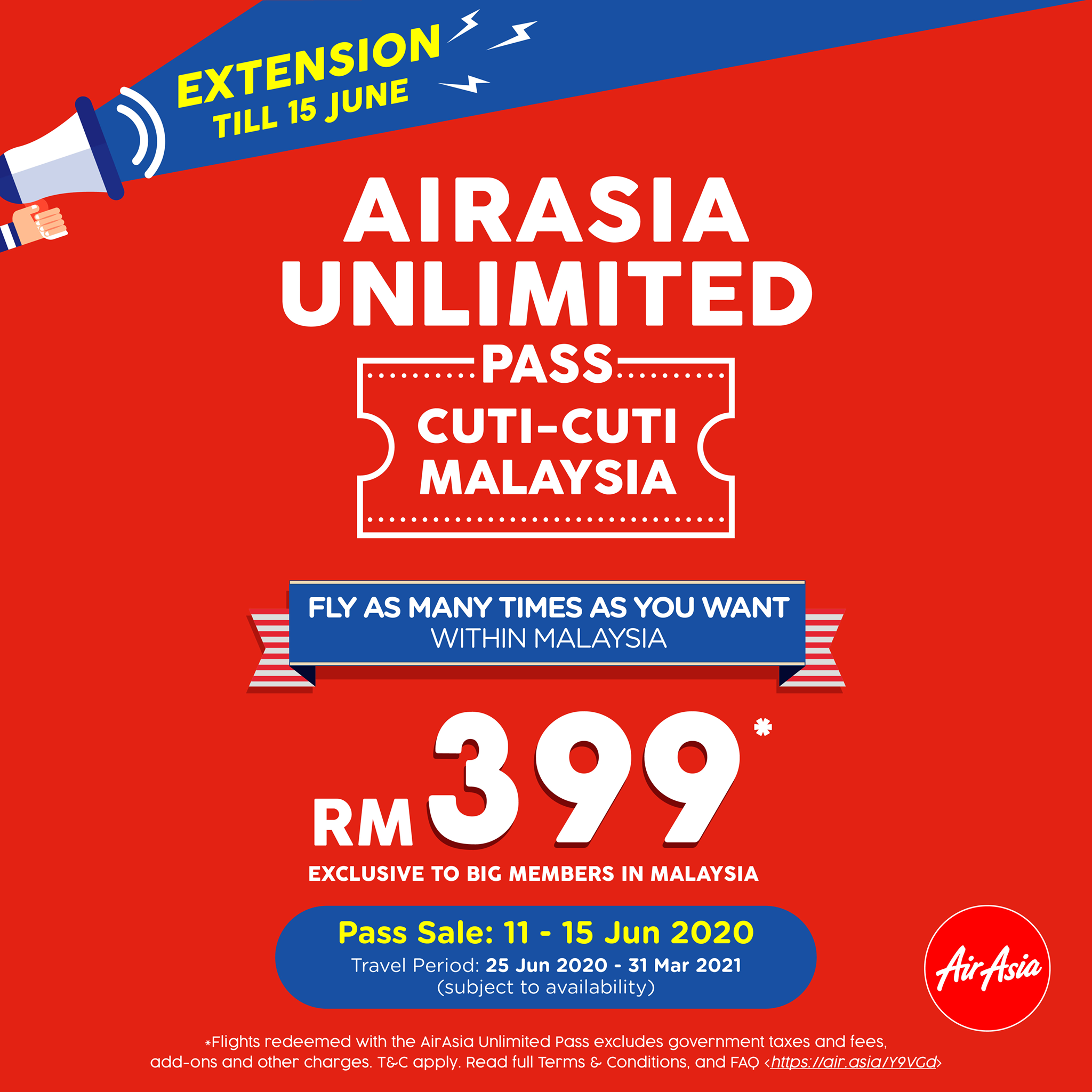 Sale Extended: AirAsia Unlimited Pass Cuti-Cuti Malaysia