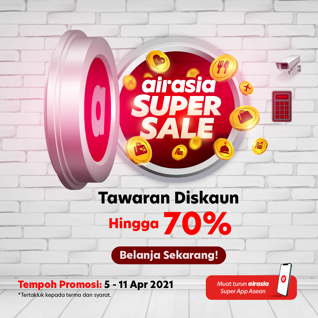 Nikmati‌ ‌tawaran‌ ‌dan‌ ‌diskaun‌ ‌hebat‌ ‌di‌ ‌jualan‌ ‌airasia‌ ‌Super‌ ‌Sale‌ ‌ yang‌ ‌pertama‌ ‌pada‌ ‌tahun‌ ‌ini‌ 