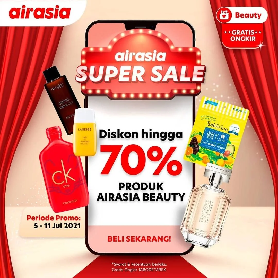 airasia Super Sale hadirkan diskon hingga 70% + 30% + gratis ongkir untuk seluruh produk di airasia beauty