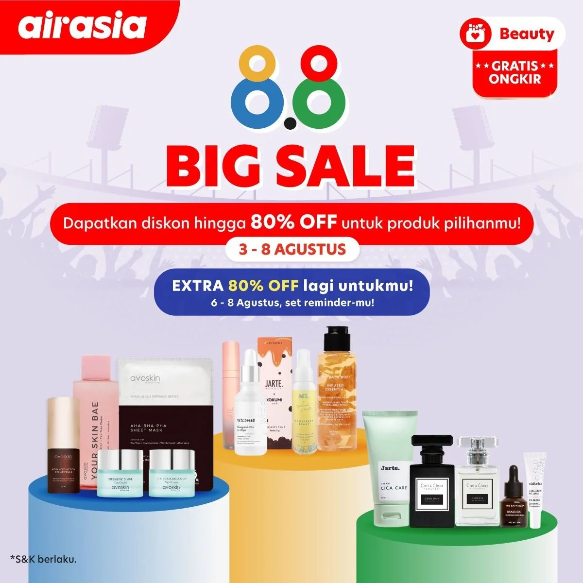 airasia beauty Promo 8.8 tebar diskon hingga 80%+20% dan gratis ongkir ke lebih banyak kota di Indonesia