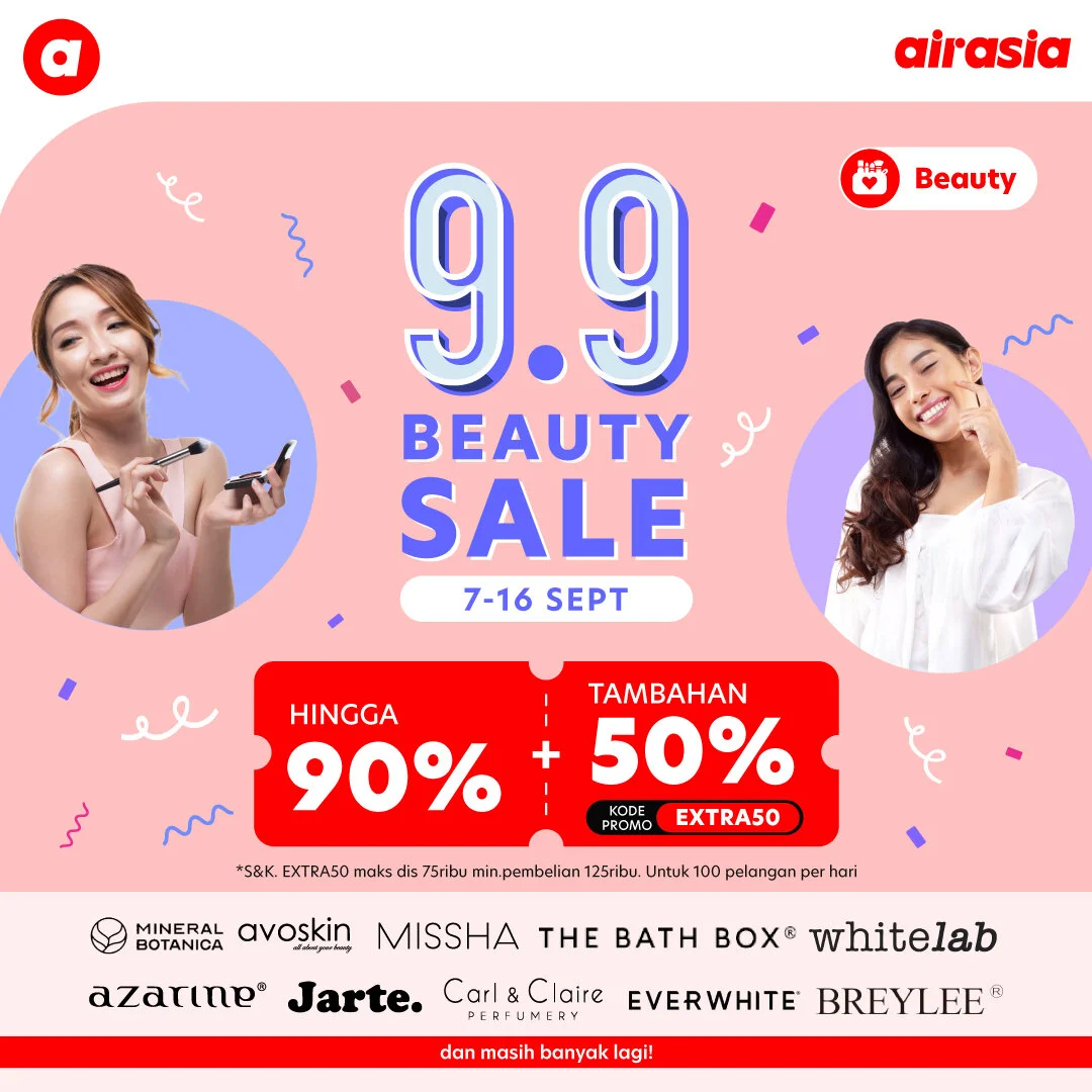 Promo 9.9 dari airasia beauty tawarkan diskon hingga 90% + 50%