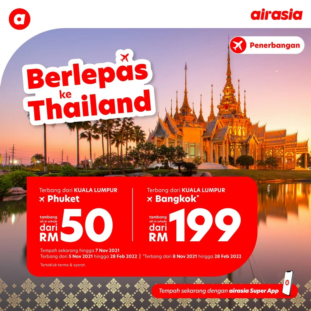 AirAsia tawar nilai terbaik kepada pengunjung ke Thailand tanpa kuarantin 