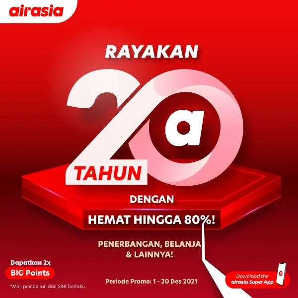 AirAsia rayakan HUT ke-20 dengan hadirkan diskon hingga 80%  untuk produk perjalanan dan kecantikan di Super App