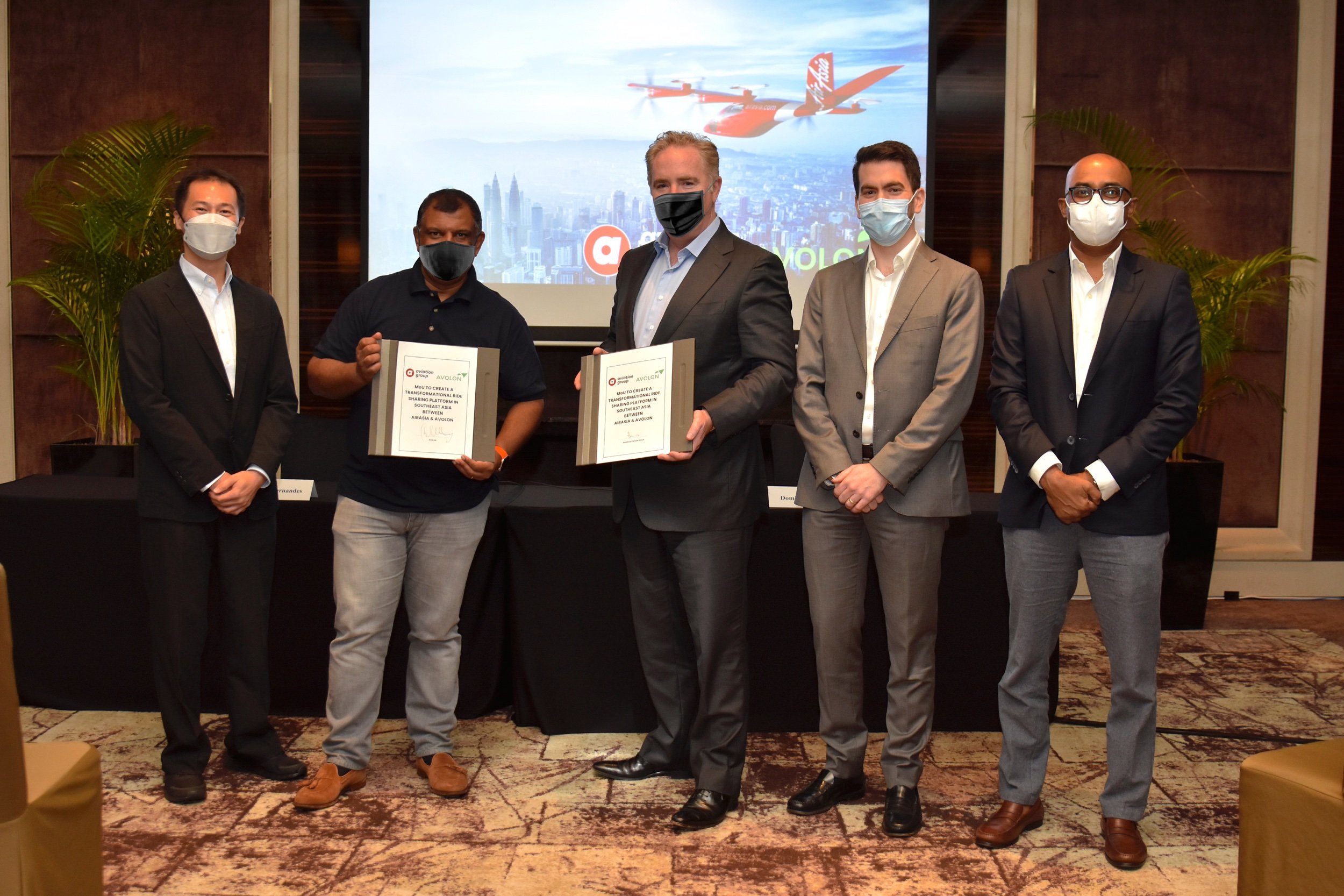  Photo Caption: (From Left) Captain Ling Liong Tien, Chief Safety Officer of AirAsia and Head of Unmanned Aircraft Systems (UAS); Tony Fernandes, CEO of Capital A; Dómhnal Slattery, CEO of Avolon; Marc Tembleque, Avolon-e Lead; and Bo Lingam, Group C