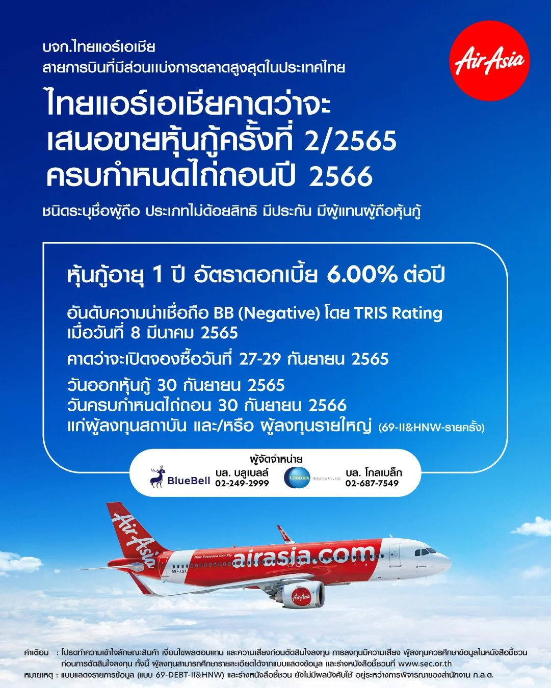 Thai AirAsia issues 6% p.a. debentures with 1-year maturity  Airline to continue with international expansion, expecting best performance in 3 years in latter half of 2022