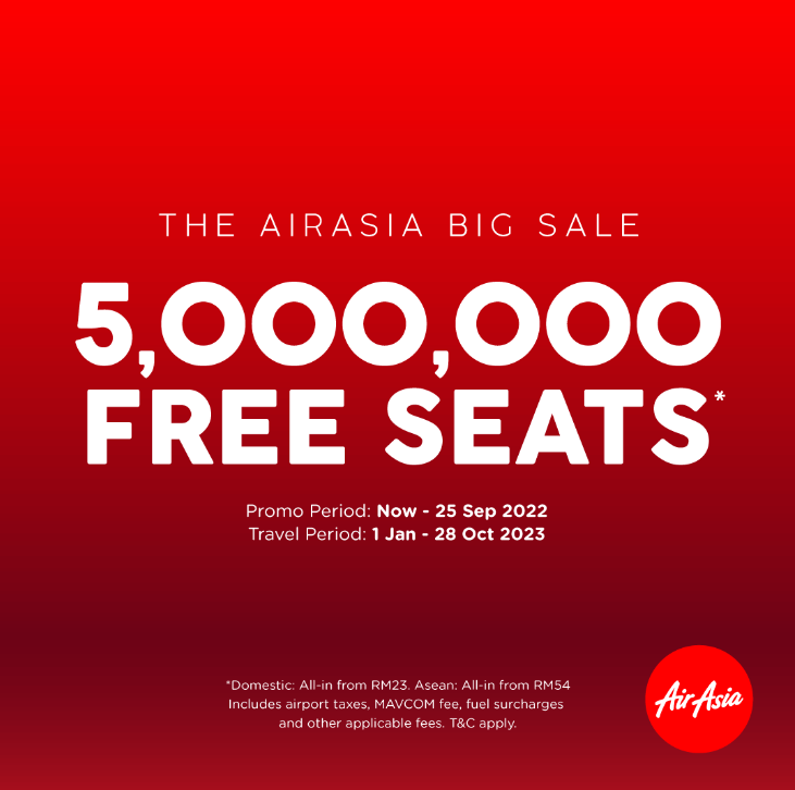 WE ARE BACK! PAINTING THE SKIES RED  AirAsia’s Biggest Ever FREE Seats* Sale Launches Today 5 Million FREE Seats* Up For Grabs As All Airlines Flying High Once Again