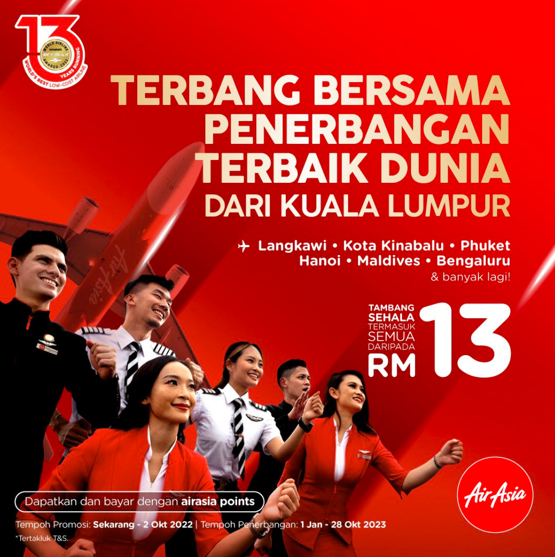 Panggilan akhir untuk rebut tawaran tempat duduk RM13* AirAsia!