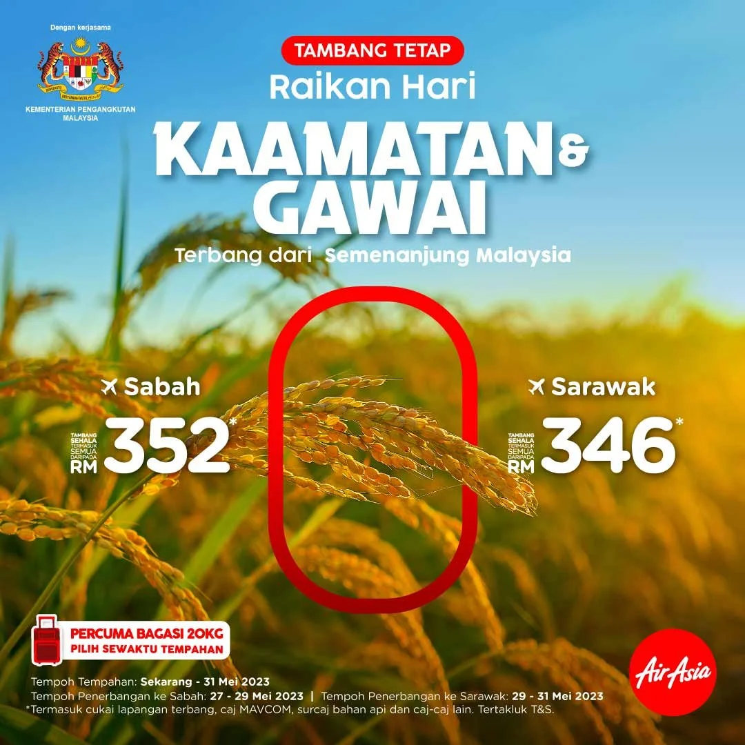 AirAsia bangga sokong inisiatif Kementerian Pengangkutan tawar tambang tetap untuk Pesta Kaamatan dan Hari Gawai