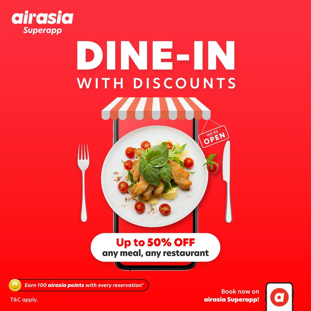 airasia food推出新的“堂食折扣预订”功能，所有餐厅折扣高达50%