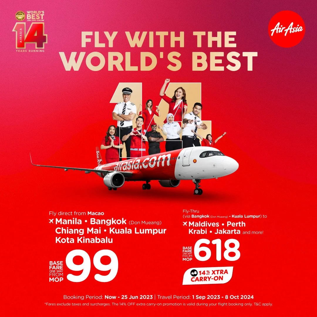 AirAsia celebrates 14 years as World’s Best Low Cost Airline with fares on sale from just MOP99*/HKD168*