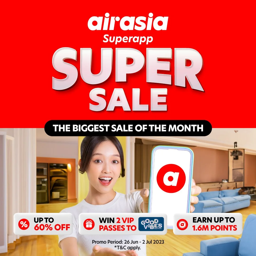 airasia Superapp Super Sale is back!  Join Spin n' Win &amp; stand a chance to win a pair of VIP passes to the Good Vibes Festival 2023!