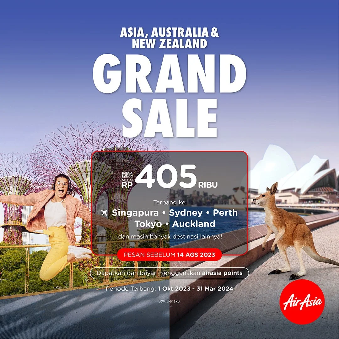 Enam Bulan Berwisata Hemat ke Asia, Australia dan Selandia Baru dengan promo GRAND SALE dari AirAsia
