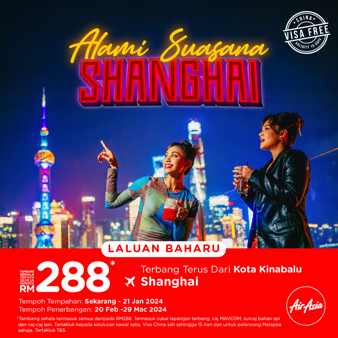 AirAsia perluas hab Kota Kinabalu dengan laluan terus baharu ke Shanghai