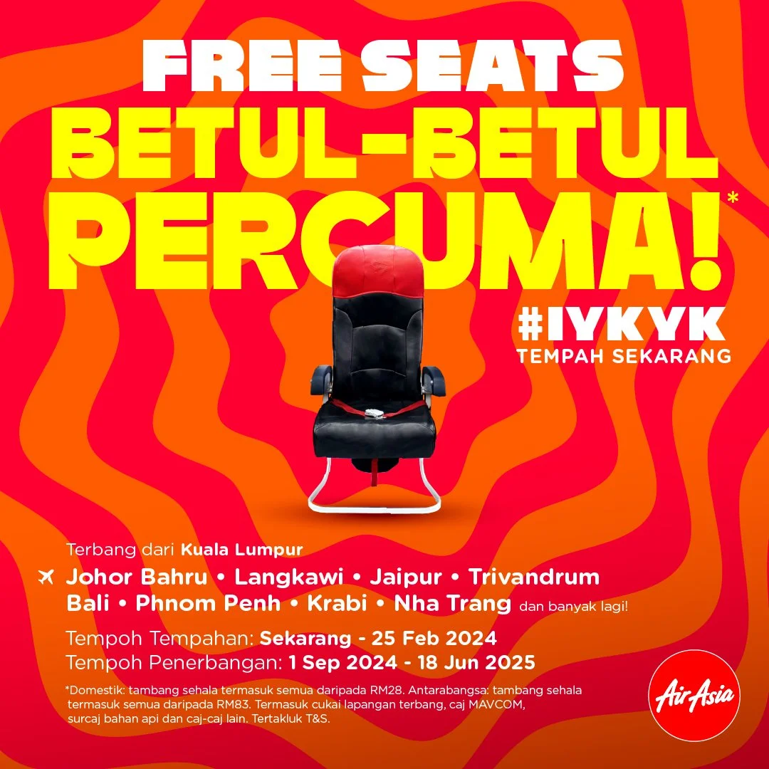 AirAsia lancar promosi Tempat Duduk PERCUMA* dan jualan hebat ke lebih 130 destinasi