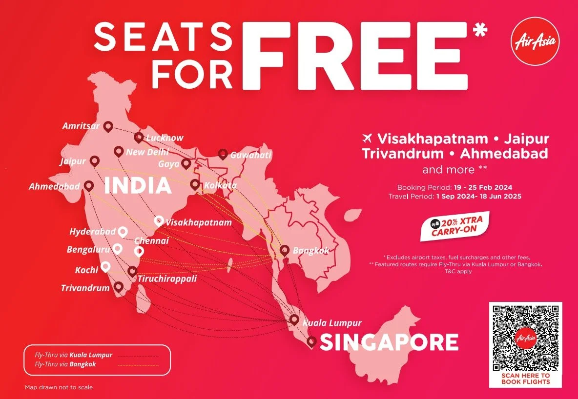 AirAsia hubungkan Singapura ke 12 bandar di India melalui perkhidmatan Fly-Thru