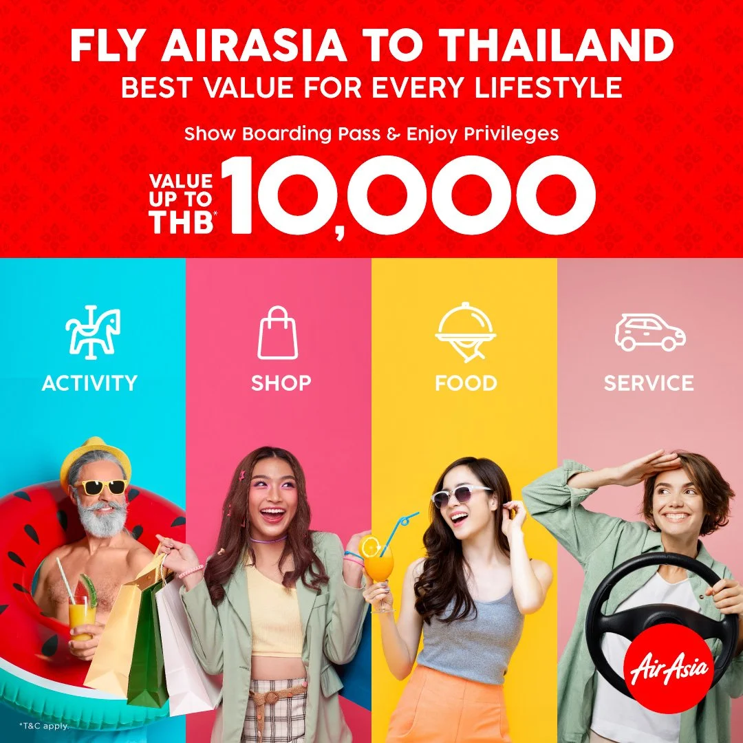 AirAsia tawar baucar bernilai sehingga THB10,000 untuk para tetamu yang terbang ke Thailand