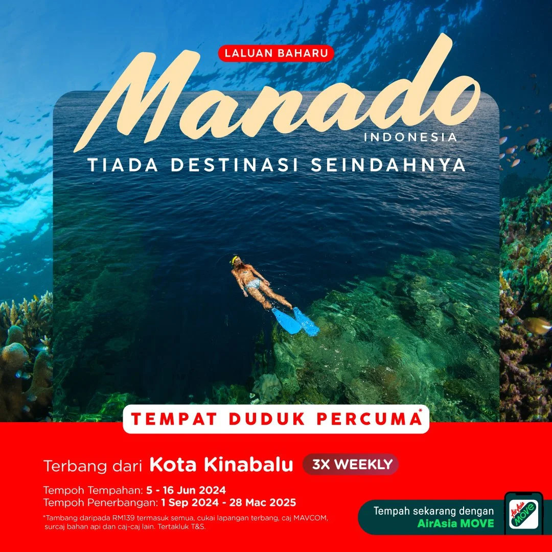 AirAsia perluas rangkaian dari Kota Kinabalu dengan pelancaran laluan baharu ke Manado di Sulawesi Utara