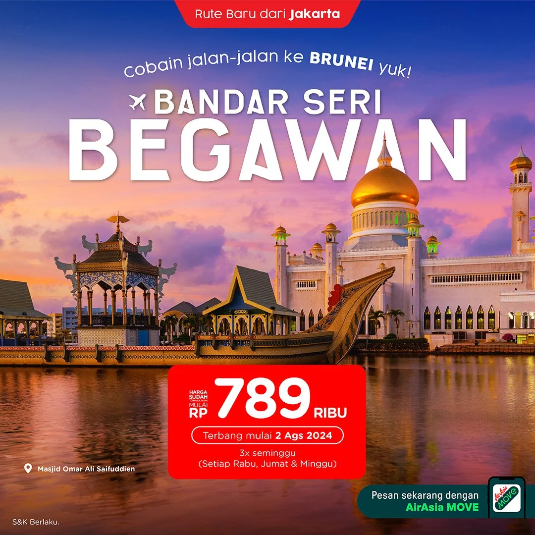 Indonesia AirAsia Tambah Rute Internasional Kedua di 2024, Terbang Langsung Dari Jakarta Ke Brunei Darussalam