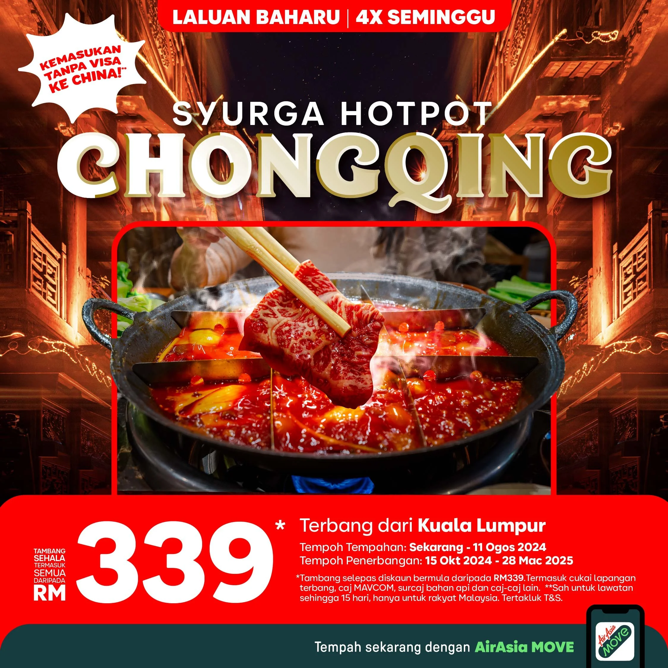 AirAsia X sambung semula laluan antara Kuala Lumpur dan Chongqing, salah satu bandar terbesar di dunia