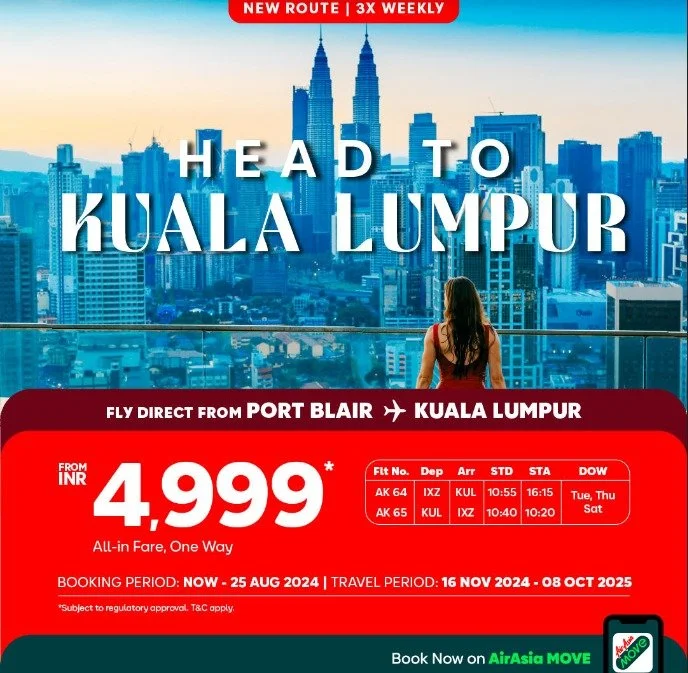 AirAsia strengthens position as largest air connectivity provider from India to Malaysia with a new route to Kuala Lumpur from Port Blair