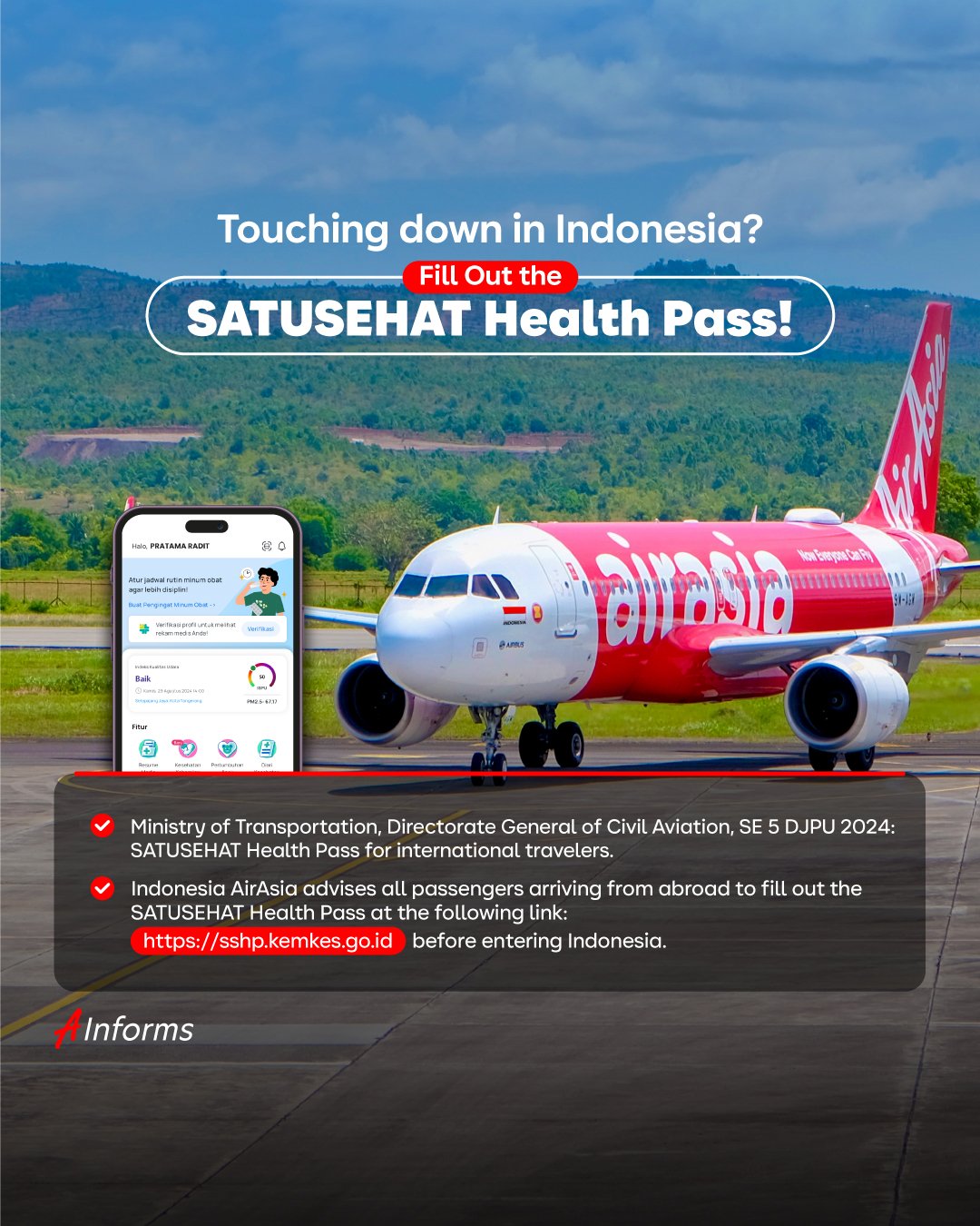 Indonesia AirAsia Informs International Passengers to Complete the SATUSEHAT Health Pass Upon Entry to Indonesia