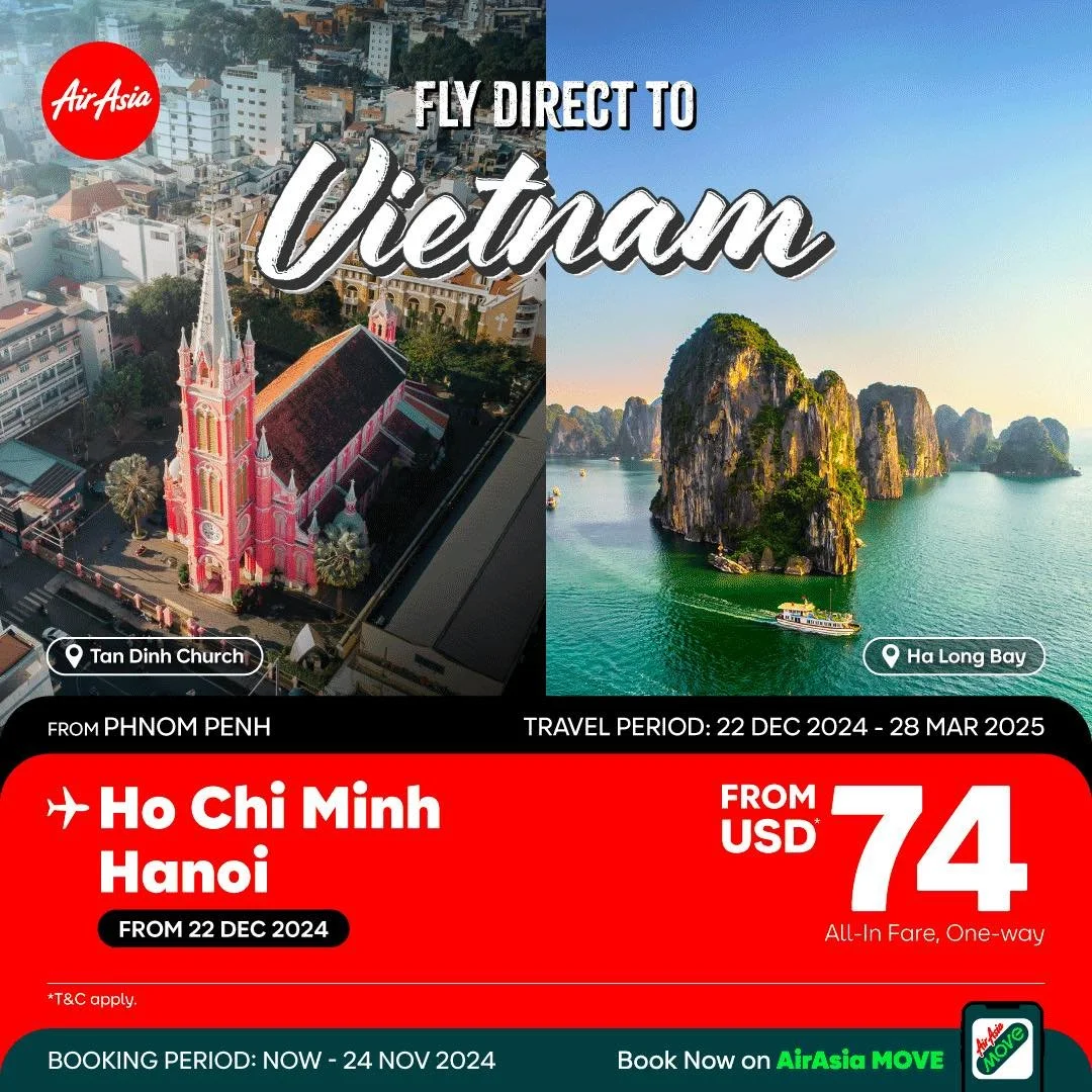 AirAsia Cambodia បន្តពង្រីកជើងហោះហើរអន្តរជាតិថ្មីចំនួនពីរទៅកាន់ប្រទេសវៀតណាម