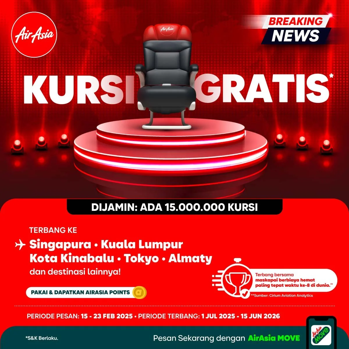 Indonesia AirAsia Gelar Kursi Gratis Pertama Kalinya di 2025, Tawarkan Terbang Hemat ke Destinasi Internasional Favorit