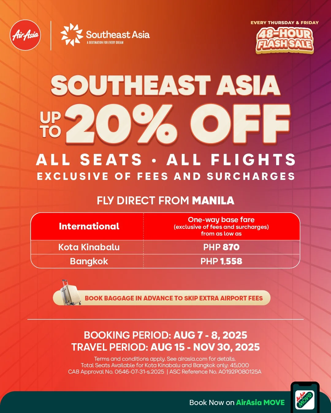 Seize Long Weekends in August with  AirAsia Philippines 20% Seat Sale