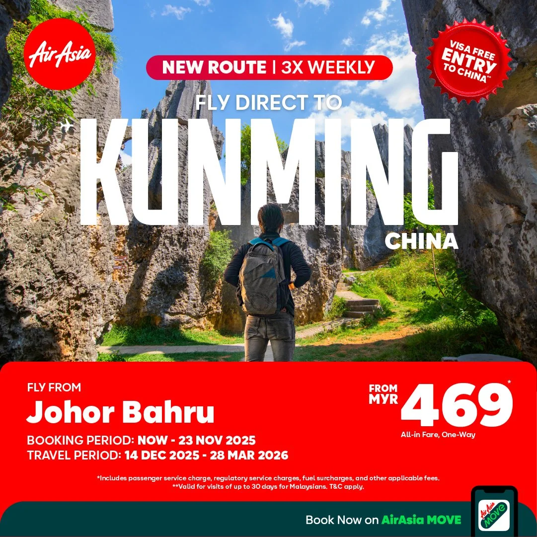 AirAsia strengthens southern hub with new Johor Bahru-Kunming route