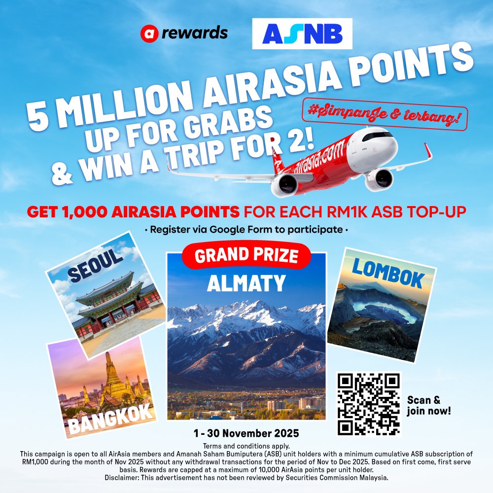 AirAsia rewards and Amanah Saham Nasional Berhad (ASNB) collaborate to reward Malaysians with 5 Million AirAsia points and exciting holiday prizes