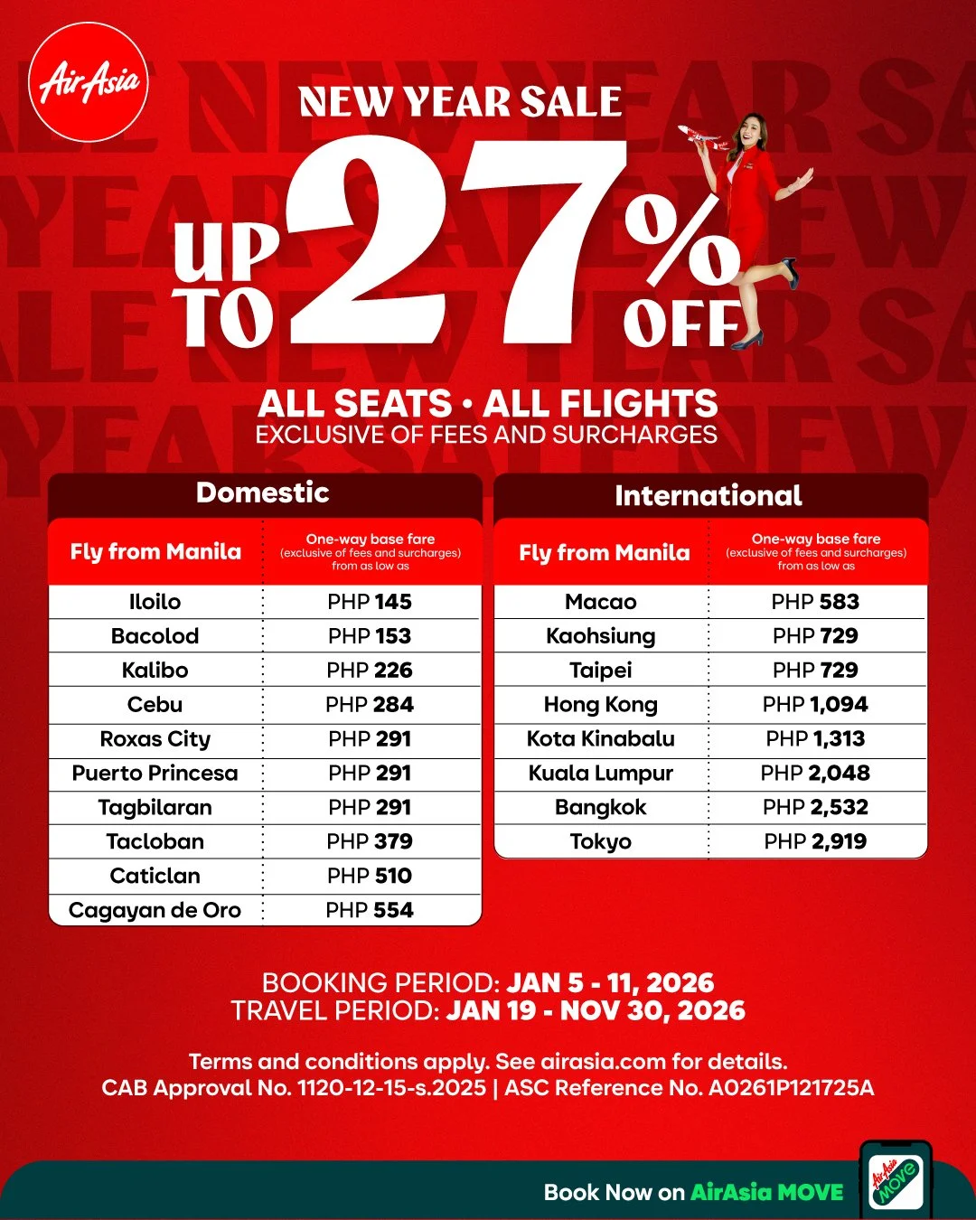AirAsia Philippines Welcomes 2026 with 27% Off All Seats, All Flights