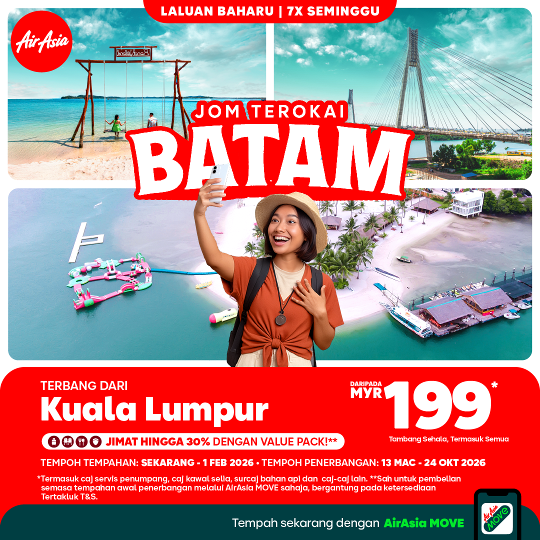 AirAsia perkukuh kedudukannya sebagai syarikat penerbangan pilihan semua antara Malaysia dan Indonesia dengan penerbangan Kuala Lumpur–Batam
