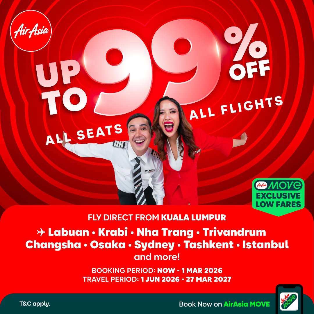 AirAsia offers up to 99%* off fares with All Seats, All Flights sale