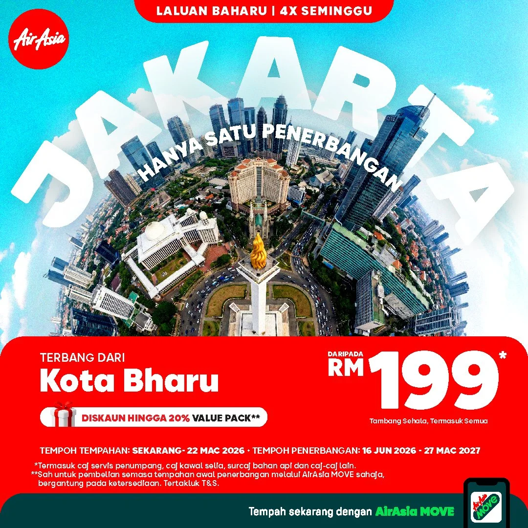 AirAsia perluas rangkaian ke Indonesia dengan laluan ke-20, menghubungkan Kota Bharu ke Jakarta