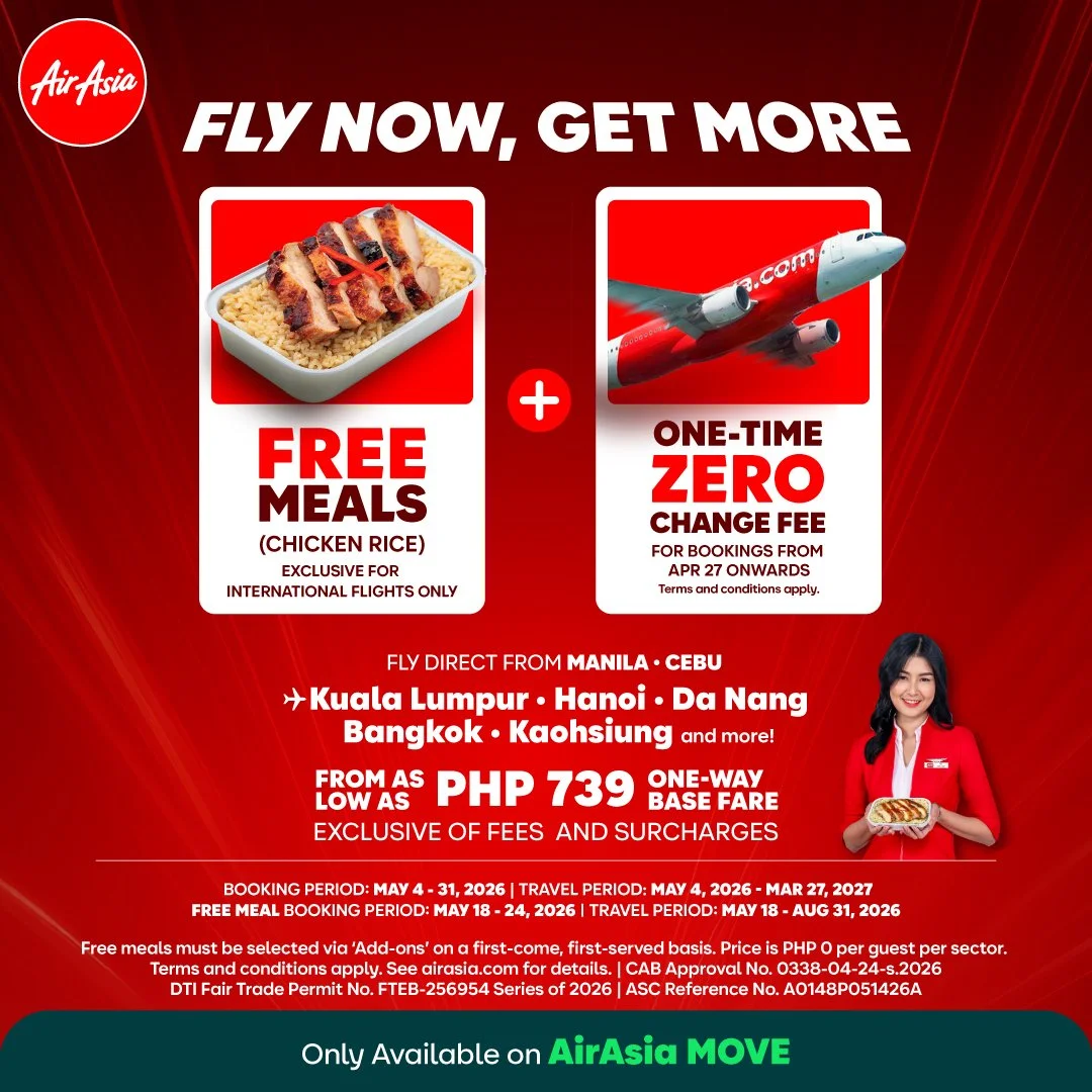 AirAsia Philippines offers free one-time flight change and free meals*