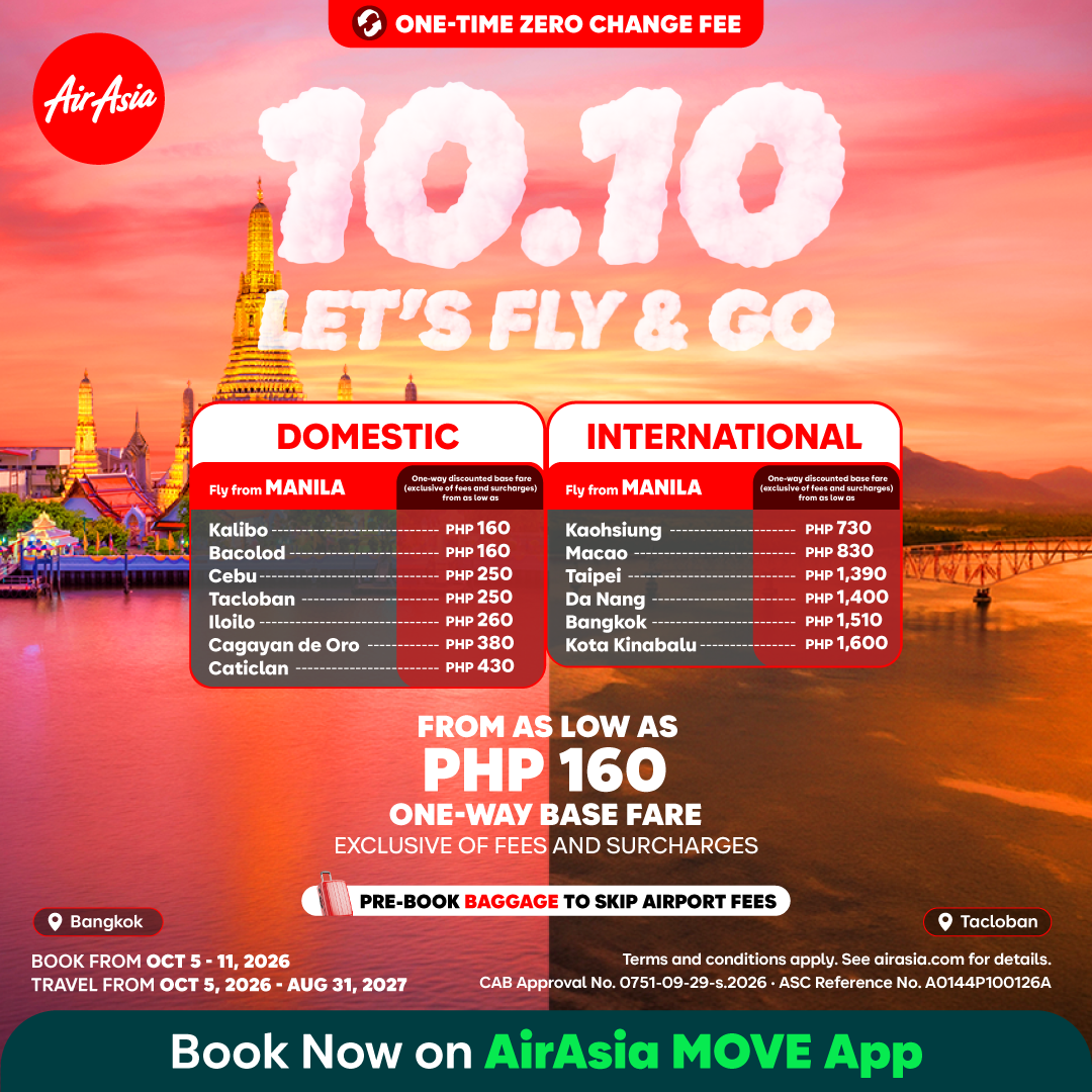 AirAsia Philippines, Ushers in the Holiday Travel Season with 10.10 fares from P160