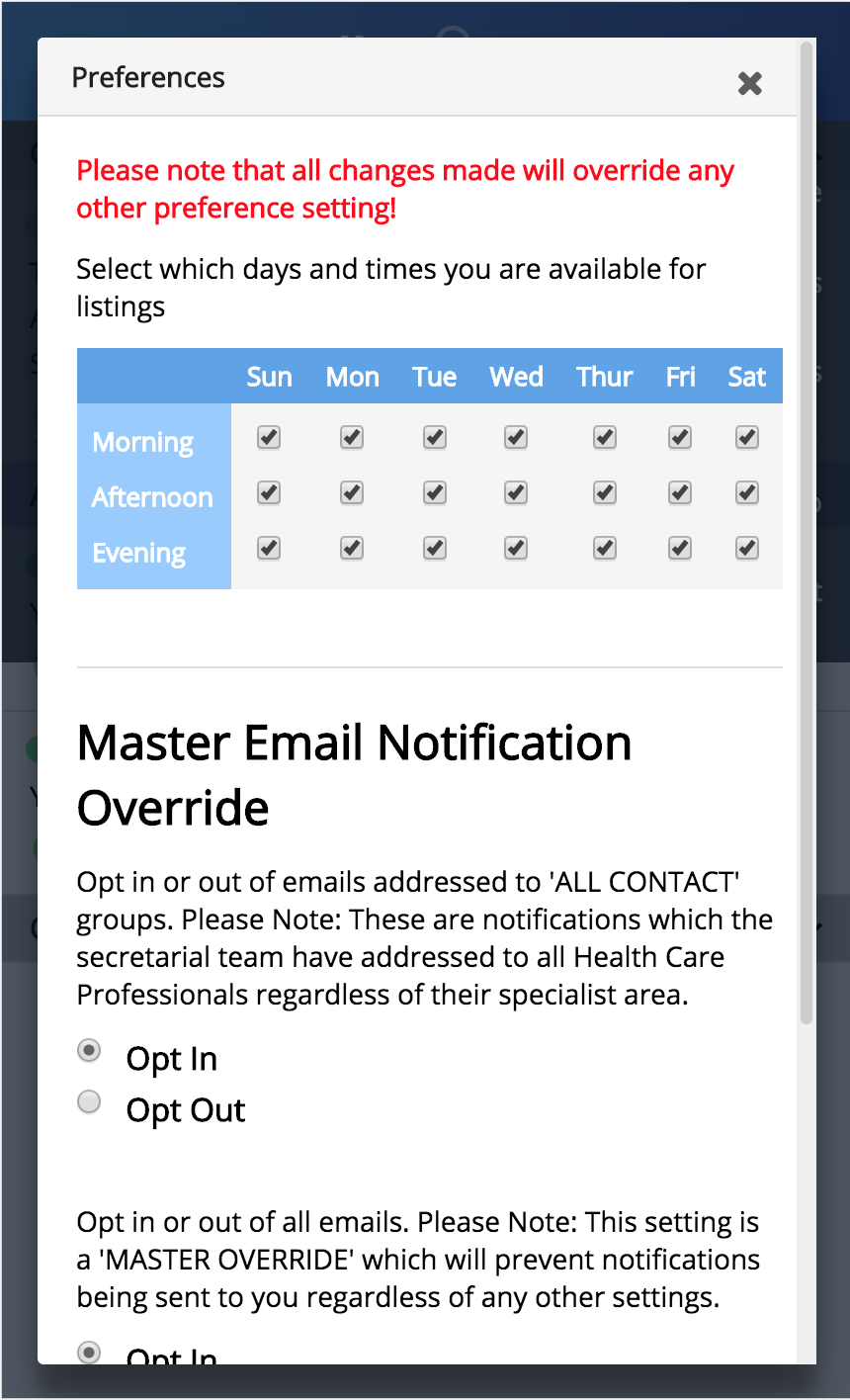 Specifically to limit emails to days when you are actually available for work If you can never work on a Sunday, then untick Sunday and you will not receive any emails for lists on that day.