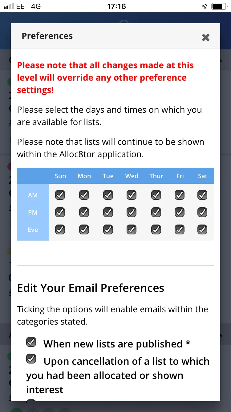 Specifically to limit emails to days when you are actually available for work If you can never work on a Sunday, then untick Sunday and you will not receive any emails for lists on that day.