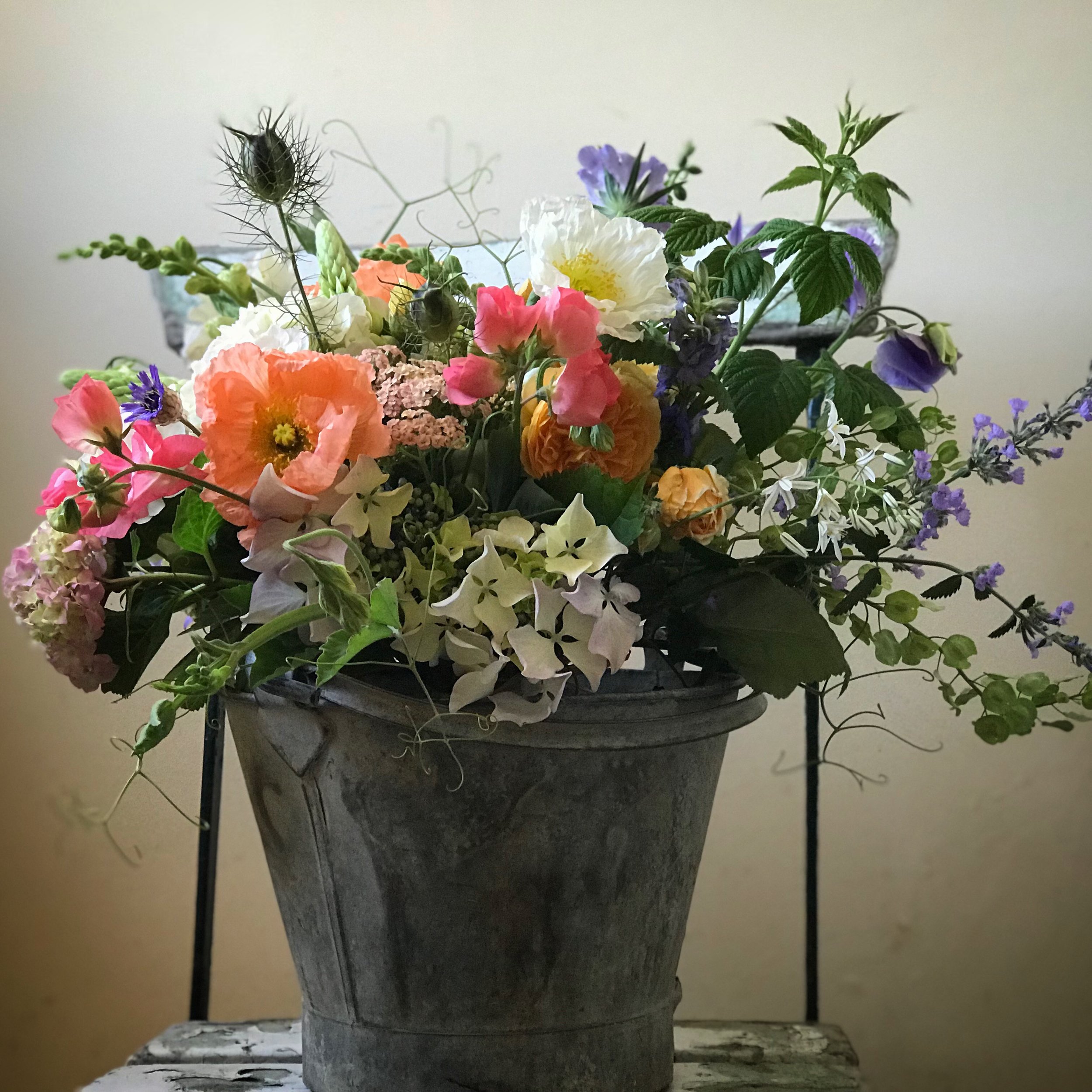 bucket of summer flowers