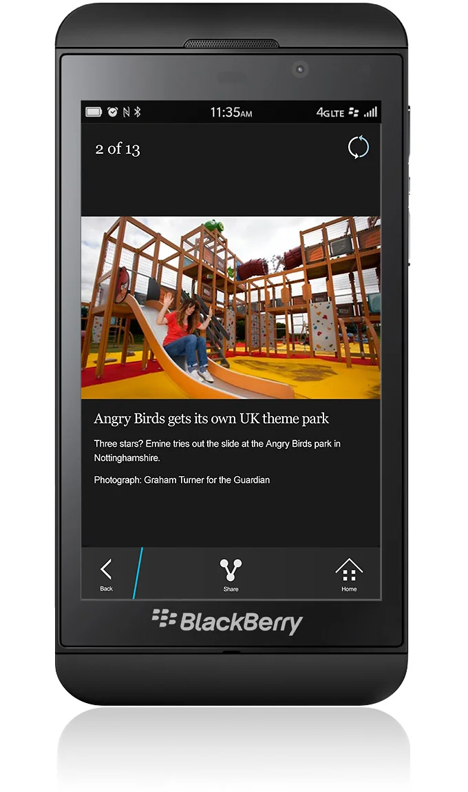 On2Design: Digital Design. UI (User Interface) | mobile app design.Design of The Guardian News and Media Blackberry Z10 app.