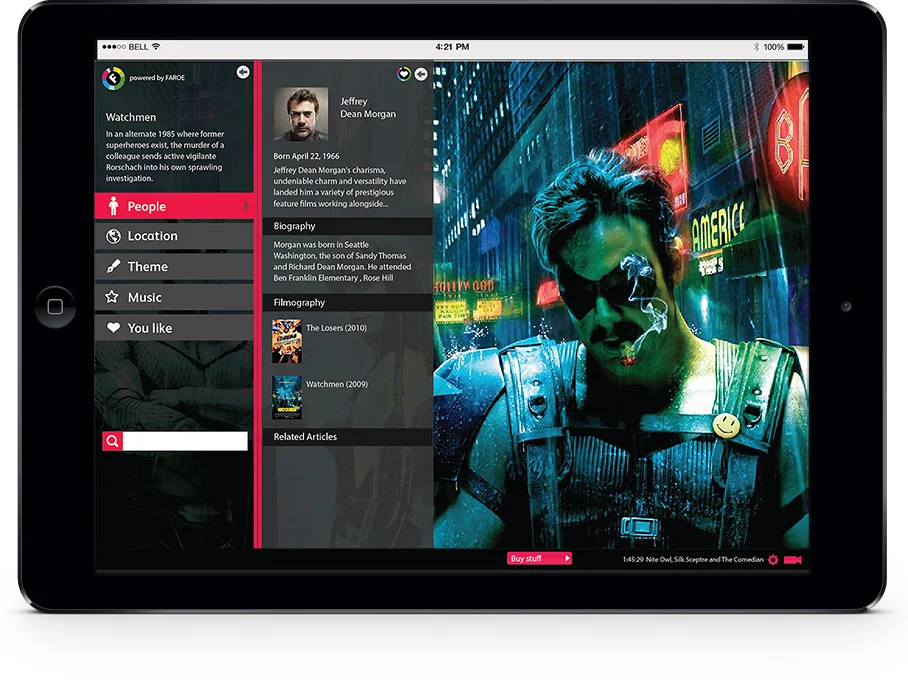 On2Design: Digital Design. UI (User Interface) design.Proof of concept for a digital tablet user interface design of an EPG type controller for watching and gaining access to content related content and data